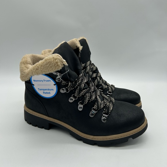 Time & Tru Black Winter Hiker Boots Women’s 7 Vegan All Man-Made Fur Lined – NWT - Picture 3 of 10
